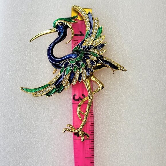 Large Stork Statement Brooch Phoenix Bird Large Bird Statement Brooch Pin - Picture 7 of 13